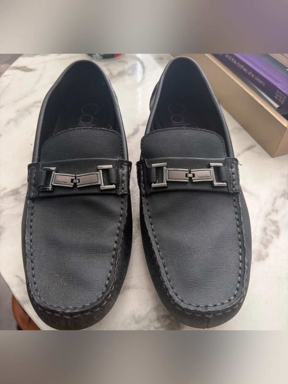 Calvin Klein Black Men’s Slip-On Loafers with Silver Bit